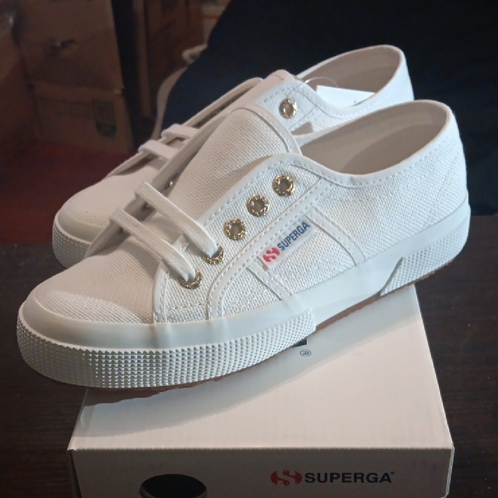 Superga 2750 Cotu Classic "White & Pale Gold" Girls 5.5 Boys 4Y New With Box - Picture 2 of 7